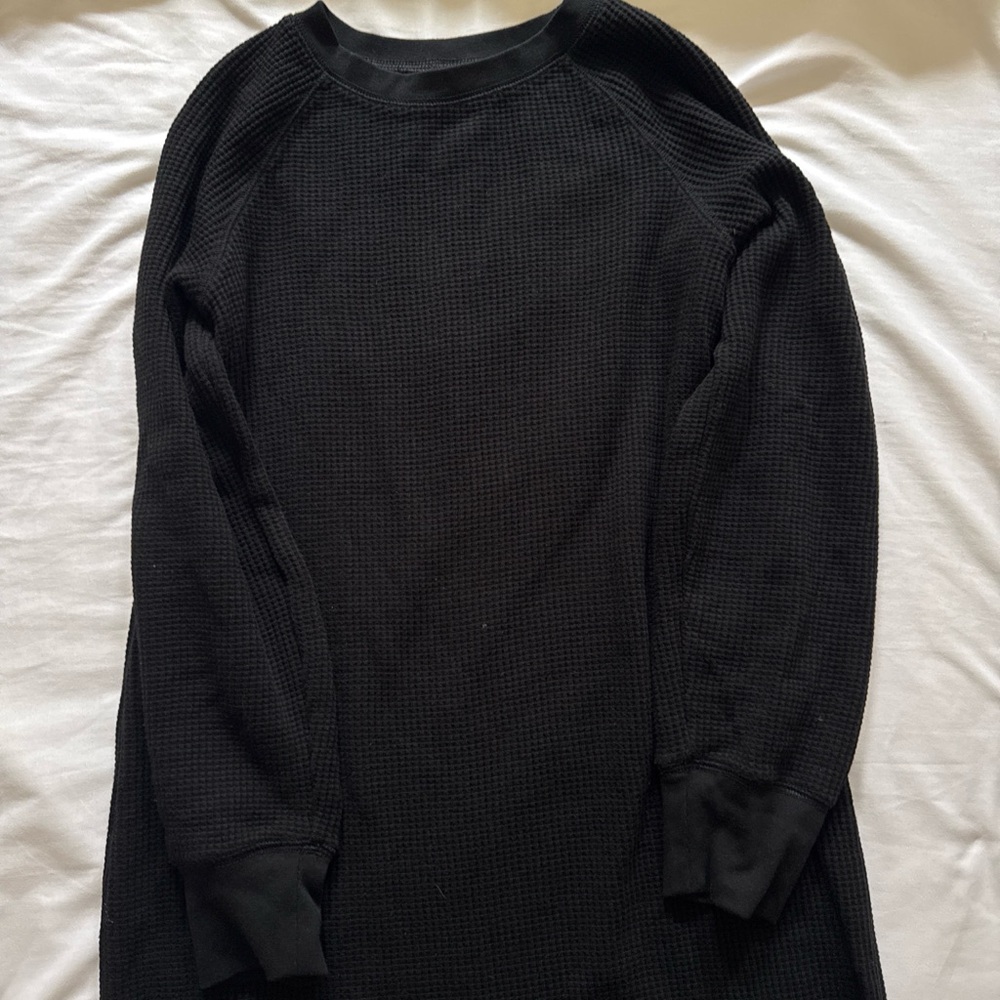 Uniqlo Black Waffle Crew Neck Top